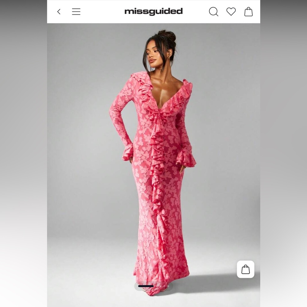 Missguided Pink Floral Long Sleeve Dress